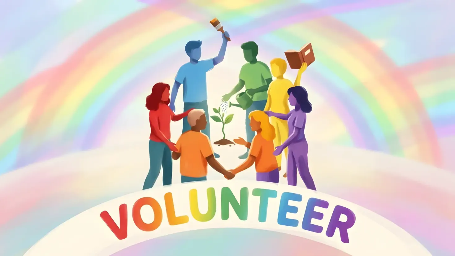 Diverse group of volunteers collaborating together.